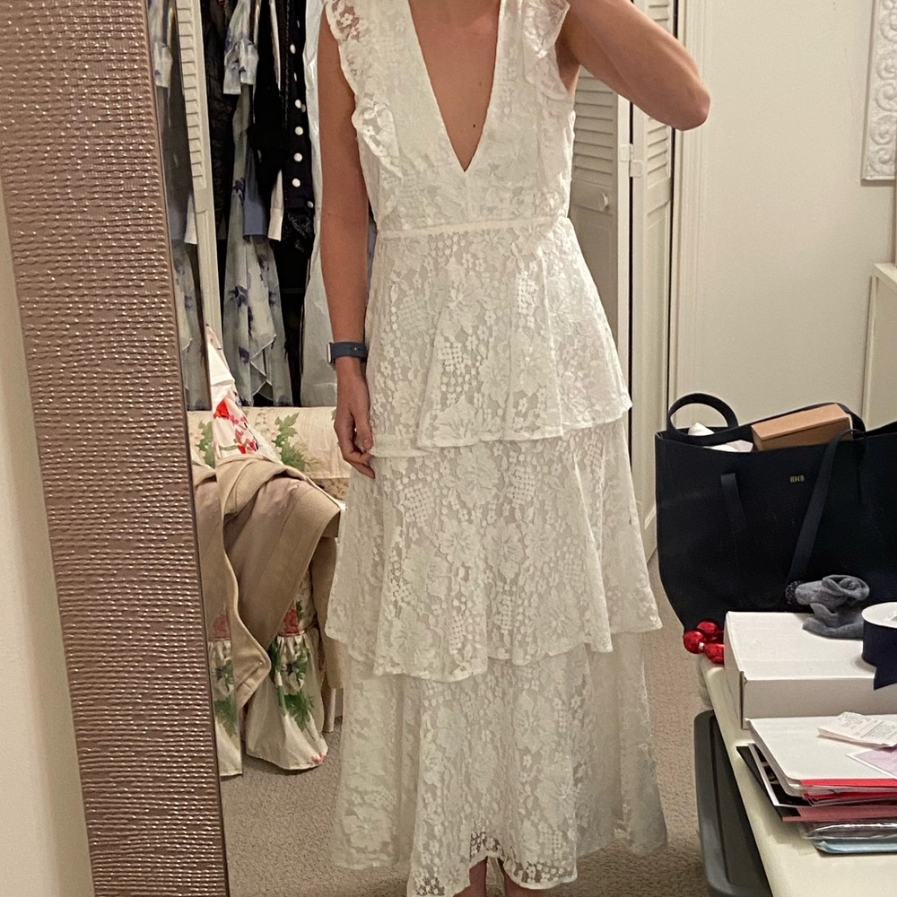 Lulus Molinetto White Lace Ruffled Tiered Sleeveless Maxi Dress